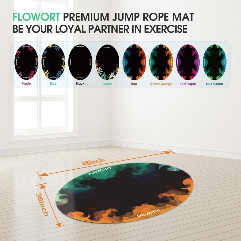 Flowort Cheete Jump Rope Mat Large Rubber Exercise Mat Indoor Outdoor Shock Absorbing Mat Non-Slip Oval Design for Floor & Rope Protection, Workout Mats for Home Gym Flooring - Image 3